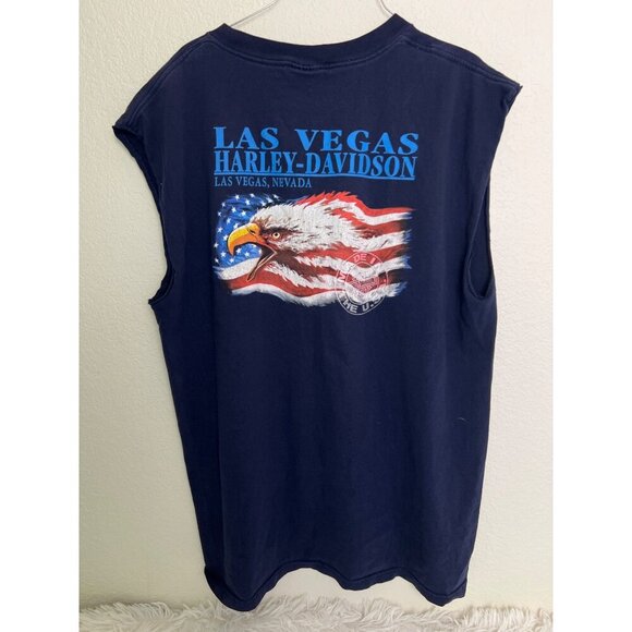 Harley Davidson XL Sleeveless Tee T-shirt Vegas Flag Eagle American Pride - Picture 2 of 7